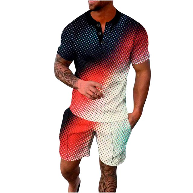Chemise à Manches Longues pour Hommes Ensembles de Survêtements 2 Pcs Ensembles d'Été Mode Chemise Décontractée Manches Courtes et Shorts Ensemble Col Rabattu Chemises pour Hommes Manches Longues