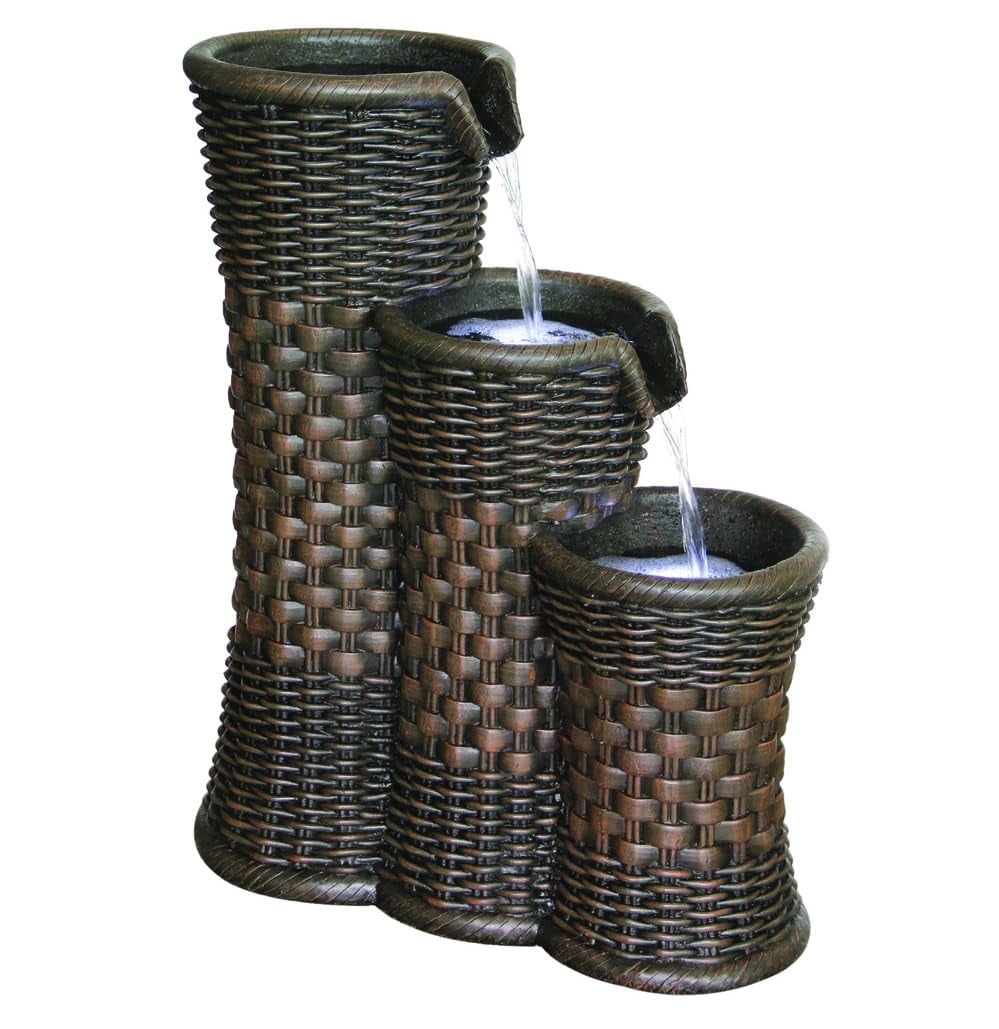 Alfresco Home Everwoven Resin Tiered Fountain with LED Light and Pump