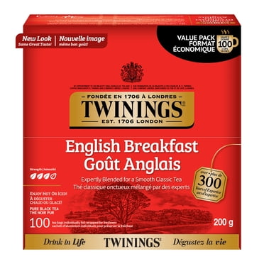 Twinings English Breakfast Black Tea Bags, Smooth & Full-Bodied, Naturally Caffeinated, 100 Count