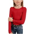 thumbnail image 1 of felwors Big Girls Long Sleeve Ribbed T-Shirt, Crewneck Side Ruched Casual Knit Top, Sizes 5 Years-14 Years (Red, 7-8 Years), 1 of 7