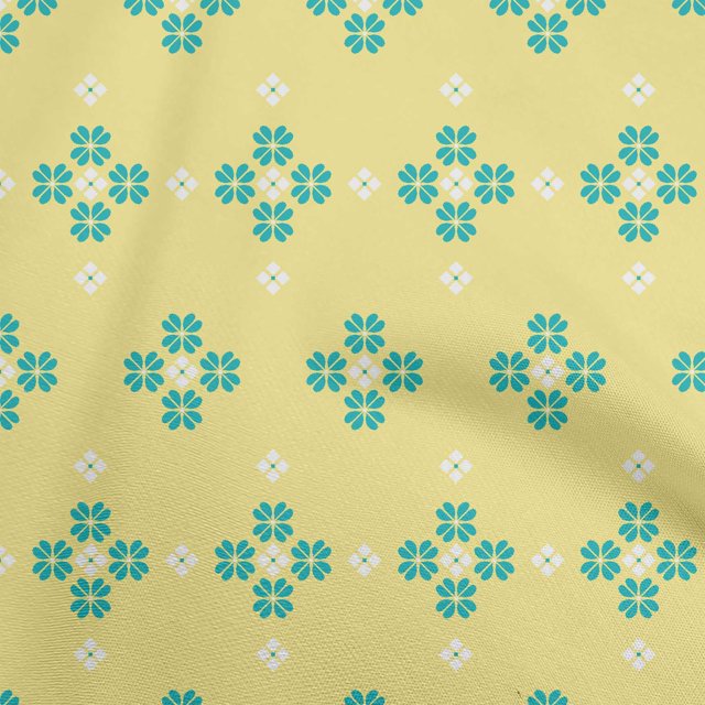oneOone Cotton Silk Medium Yellow Fabric Geometric Fair Isle Pattern Sewing Material Print Fabric By The Yard 42 Inch Wide