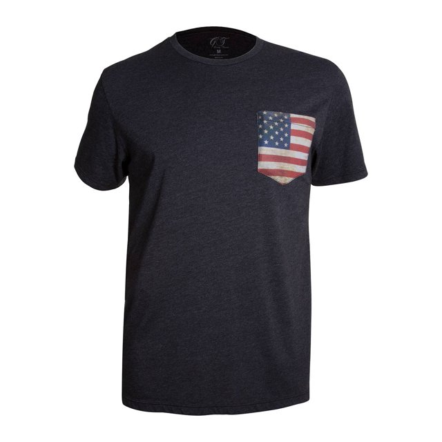 Gravity Threads T-Shirt à Col Rond pour Homme avec Poche Fabriqué aux É.-U., Drapeau Américain Charbon m