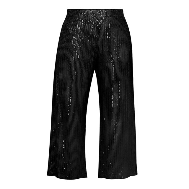 Pantalon Grand pour Femme, Surface Décorée de Paillettes, Décontracté, Taille Haute Élastique, Vert G