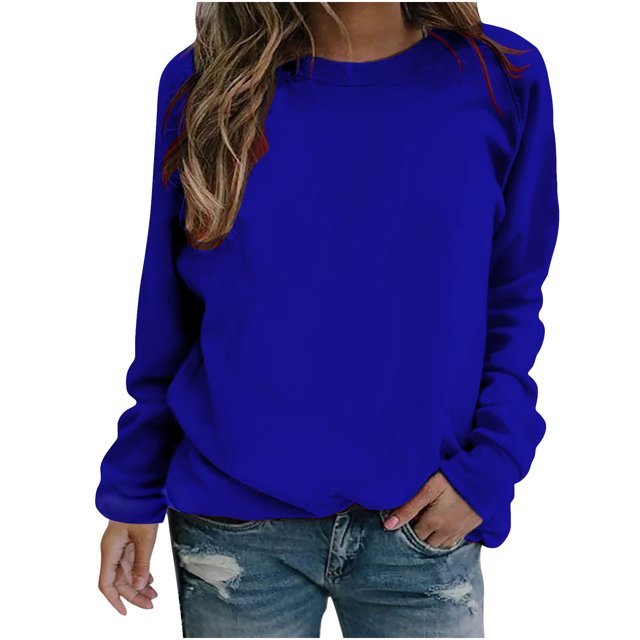 Yuyuzo 2025 Automne Chandail Sport Uni pour Femme Décontracté Ample à Col Rond Raglan à Manches Longues Chandail Tunique Hauts Bleu A2