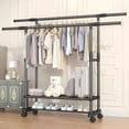 thumbnail image 4 of SUSUZI Double Rails Portable Clothing Garment Rack, Adjustable Double Rails Clothes Rack with 4 Wheels Rolling Clothes Organizer, Black, 4 of 8