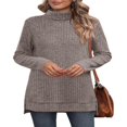 thumbnail image 3 of Ribbed Turtleneck Top for Women - Long Sleeve Basic Shirt with Side Slit, 3 of 5