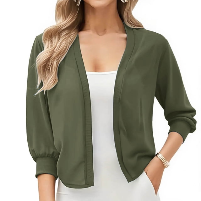 Erwazi Cropped Cardigan Sweaters for Women 3/4 Sleeve Fall Trendy Open Front Lightweight Short Cardigans