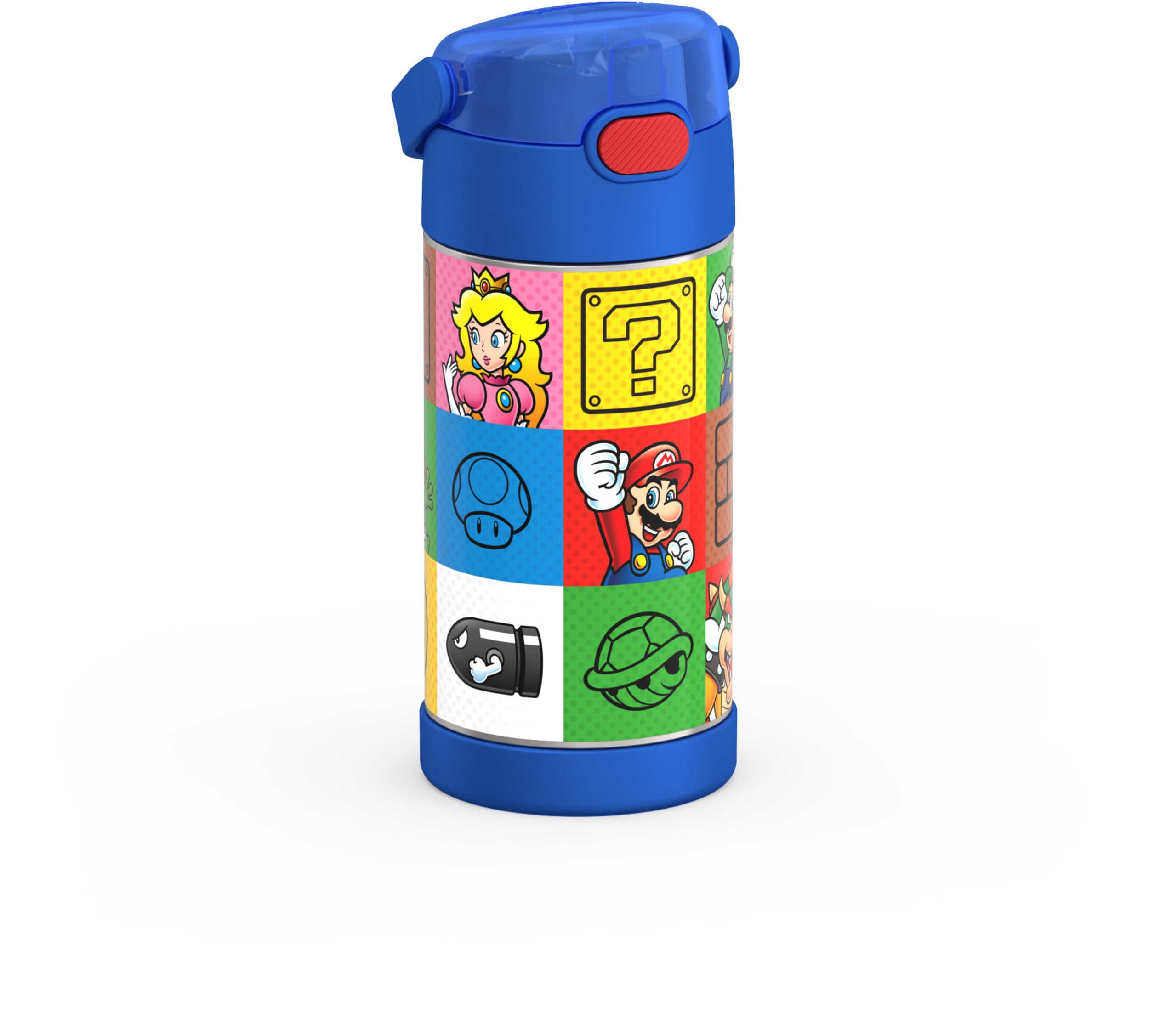 Thermos Kids Vacuum Insulated Funtainer Water Bottle with Flip Up Straw, 355ml, Super Mario, Back to School Supplies