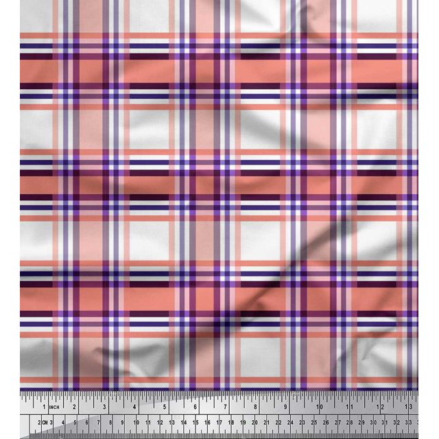 Soimoi Poly Georgette Fabric Gingham Check Print Sewing Fabric Yard 42 Inch Wide