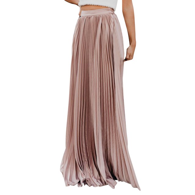 B91xZ Jupe Courte pour Femmes Taille Haute Élastique Plissée Fluide Évasée Jupe Longue, Rose S