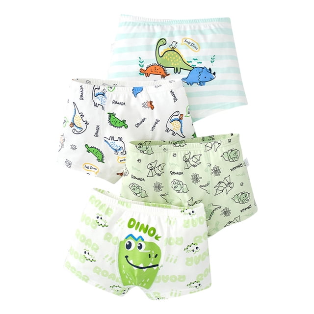 WEIYLL Boxeurs Multi-pack pour Garçons, Shorts Imprimés Mignons à Taille Élastique, 4 Pcs, Vert Clair, Taille m