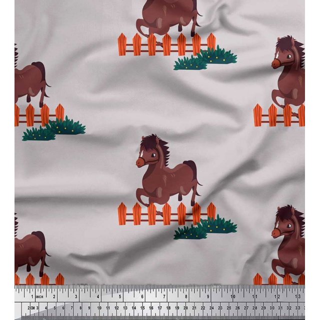 Soimoi Poly Georgette Fabric Horse Kids Print Sewing Fabric Yard 42 Inch Wide