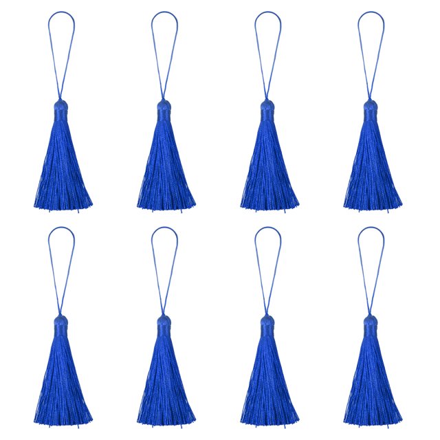 Unique Bargains 6.5' Silky Bookmark Tassels with Loop for DIY Craft Accessory, 8Pack Sapphire Blue