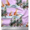 thumbnail image 1 of Soimoi Pink Rayon Fabric Fox & Pine Tree Decor Fabric Printed Yard 42 Inch Wide, 1 of 5
