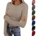 thumbnail image 1 of YOIAVAIOY Women Long Sleeve Shirts Rib Knit Slim Fit Basic Tees Fall Casual Outfits Spring Fall Undershirts Brown XL, 1 of 9