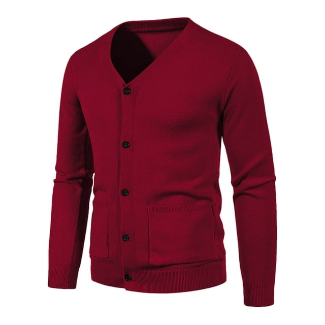 Mens Cardigan Coats Long Sleeve Winter Fall Button Solid V Neck Slim Fit Warm Sweater Casual Cardigans Tops