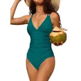thumbnail image 1 of Charmo Maillots de Bain une Pièce pour Femmes à Col en V, Froncés, Gainants, Monokini, 1 of 8