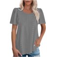 thumbnail image 1 of Timegard Hauts à Oeillets pour Femmes Col Rond Froncé Manches Courtes Ample Été Plage Décontracté Confortable Haut T-Shirt, 1 of 7