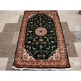 thumbnail image 1 of Rectangle Area Rug Dark Green Floral Medalion Wool Silk Hand Knotted Carpet (5 x 3)', 1 of 9
