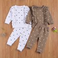 thumbnail image 2 of Infant Baby Girl Fall Winter Outfit Long Sleeve Ruffle Dots Sweatshirt and Pants Sweatsuit Tracksuit 2PCS Clothes Coffee 3-6 Months, 2 of 8