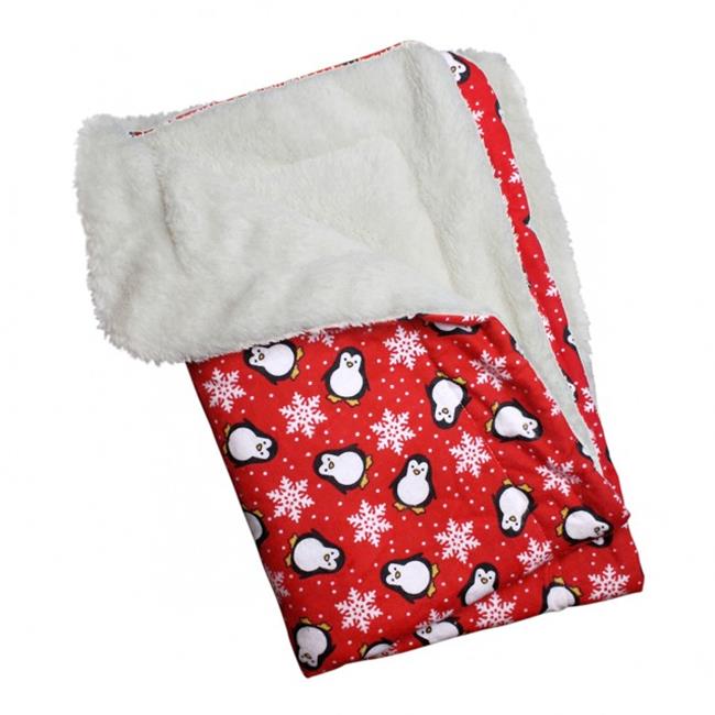 Klippo Pet Penguins & Flocons de Neige Couverture en Flanelle et Ultra-Douce, Rouge