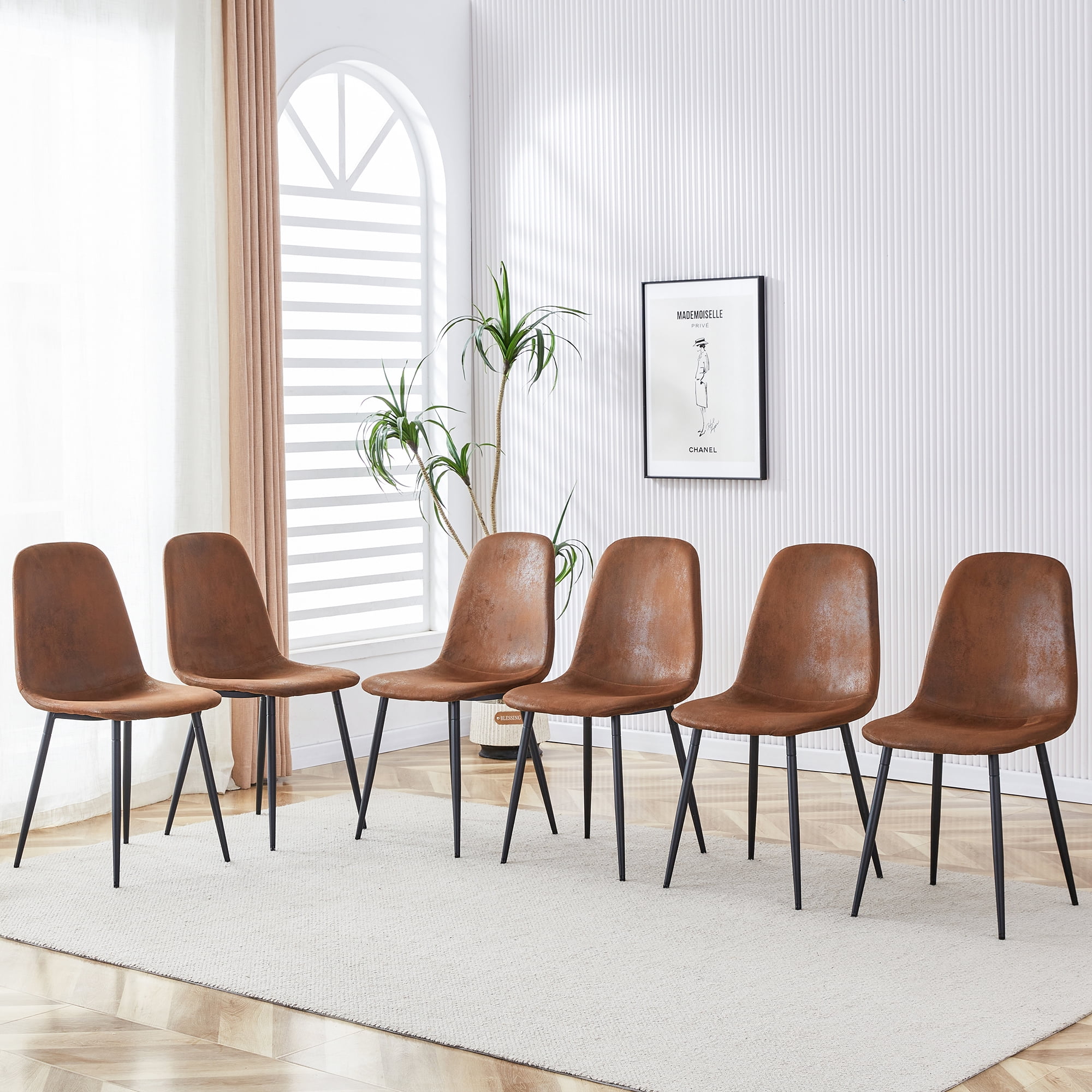 Noble House Ensemble de 6 chaises de salle à manger modernes en tissu technique brun aspect suède