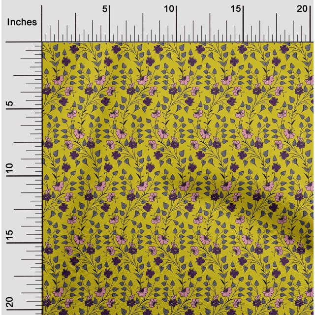 oneOone Cotton Poplin Fabric Leaves & Floral Block Print Sewing Fabric BTY 56 Inch Wide