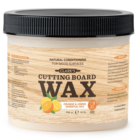 CLARK'S Cutting Board Wax, 946 mL - 2 in 1 Wood Butter & Food Grade Mineral Oil with Beeswax â?? Butcher Block Conditioner for Cuttin