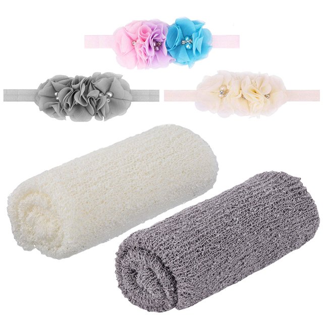 Coofit 2PCS Baby Swaddle Wrap Fashion Cotton Stretchy Baby Photo Prop with 3 Headband