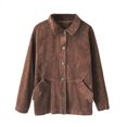 thumbnail image 1 of Aqestyerly Women's Coats Fashion Women Solid Color Corduroy Long Sleeved Round Neck Corduroy Long Sleeve Pocket Top Coat, 1 of 8