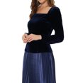 thumbnail image 4 of INSPIRE CHIC Women's Velvet Square Neck Long Sleeve Blouses L Deep Blue, 4 of 5