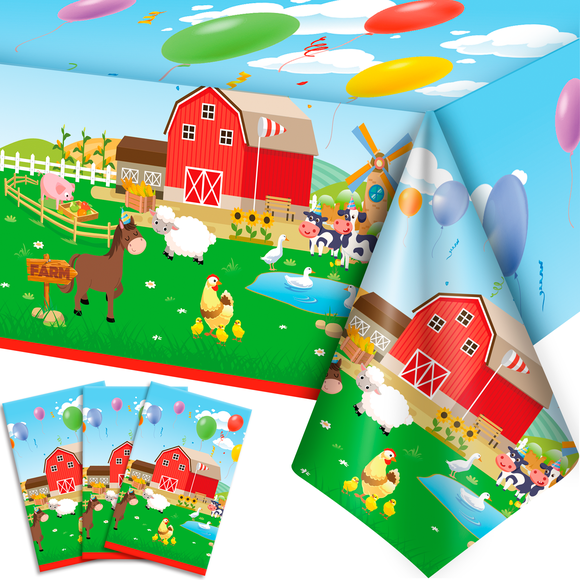 Nappe de Fête Animaux de Ferme, 3 Pcs Nappe de Fête Animaux de la Ferme pour Fête d'Animaux de Ferme