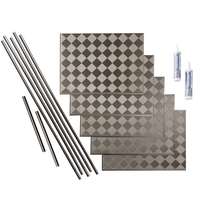 Fasade Miniquattro Vinyl Backsplash Kit 15 sq ft Brushed Nickel