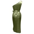 thumbnail image 4 of Fridja Robe Satinée Ajustée pour Femme, Couleur Unie, Épaule Asymétrique avec Ceinture, 4 of 6