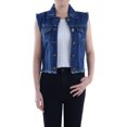 thumbnail image 1 of Womens Distressed Denim Button Up Sleeveless Crop Vest, Indigo, X-Large, 1 of 5