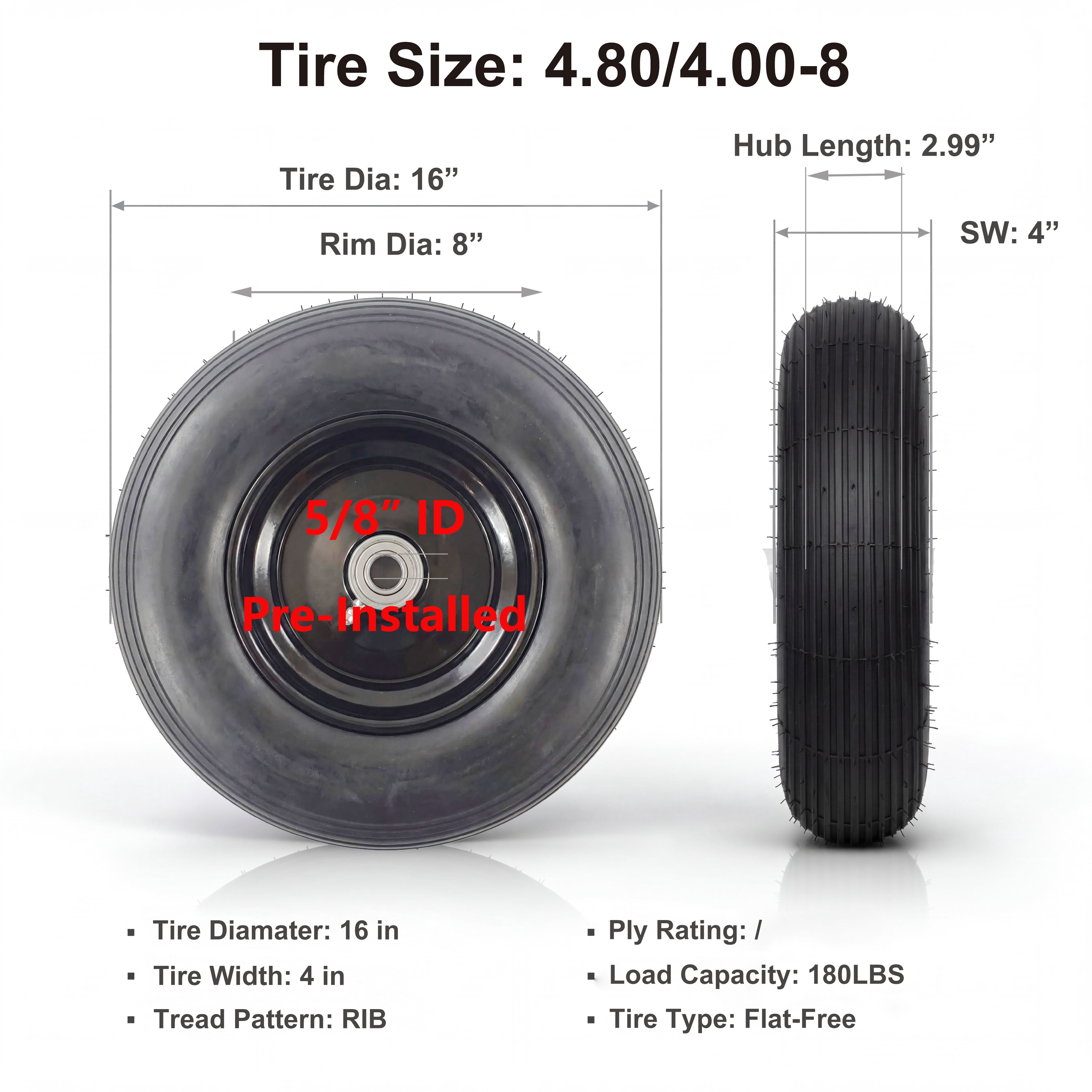 Hi-Run Ribbed 13 Inch Pneumatic 4.00-6 Wheelbarrow Tire 2PR Assembly with 5/8" Bushing Pre-Mounted