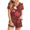 thumbnail image 1 of Cameland Ensemble 2 Pcs pour Femme, Col en V, Manches Courtes, Pyjama de Maison Confortable, Ensemble de Sport, 1 of 4
