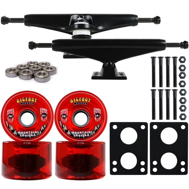 Camions/roues/roulements de LONGBOARD Noir 7.0 + BIGFOOT 76 mm CRUISERS Rouge