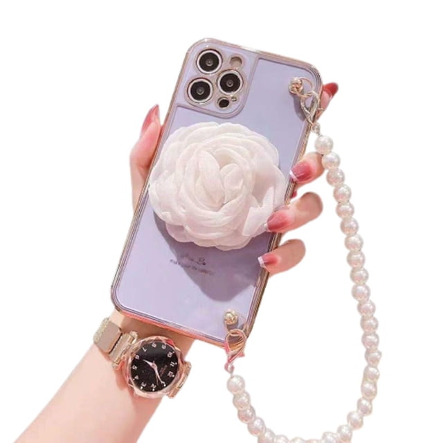 Étui Robuste pour iPhone 11 Pro Max, Bracelet Chaîne de Poignet, Style Fleur de Luxe - Violet