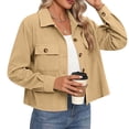 thumbnail image 2 of Timegard Button down Shirts for Women Cropped Long Sleeve Jackets Fall Solid Color Casual Loose Tops, 2 of 8
