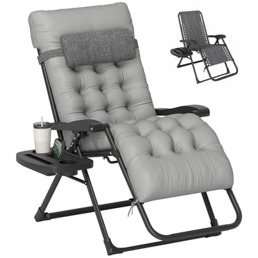 Outsunny Padded Zero Gravity Chair, Folding Recliner Chair, Patio Lounger with Cup Holder, Adjustable Backrest, Removable Cushion for Outdoor, Patio, Deck, and Poolside, Grey