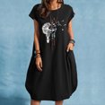 thumbnail image 2 of Robes pour Femmes 2022 Robe à Manches Courtes à Col Rond Grande Taille Robe Imprimée Décontractée Ample d'Été Midi avec Poches, 2 of 4