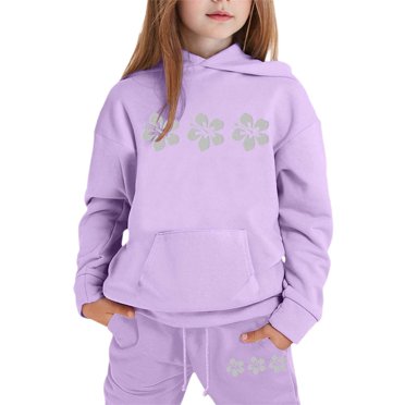 TBWNWG Ensemble de Tenues pour Filles Chandail à Capuchon Décontracté et Pantalon de Jogging Survêtement Imprimé Élégant pour Tout-Petits et Enfants pour les Activités Quotidiennes et Extérieures, Taille 8-9 Ans
