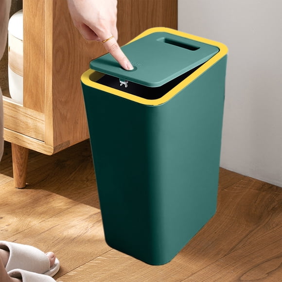 Uscallm Press Lid Trash Can Bathroom Garbage Can With Pedal Office Wastebasket Kitchen Bedroom Living Room Plastic Step On Trash Bin 8.5L Small Trash Can With Lid