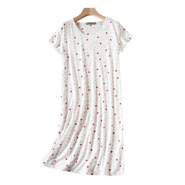 Baberdicy Nuisette Sans Manches en Coton pour Femmes, Chemise de Nuit pour Femmes Grande Taille Mignonne avec Dessin Animé, Vêtements d'Intérieur en Coton Tricoté Doux et Épais, Pyjama à Manches Courtes à Col Rond