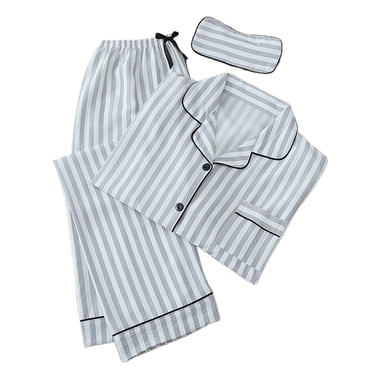 Yuyuzo Ensemble de Pyjama pour Femmes 3 Pcs à Rayures Chemise à Manches Longues Boutonnée Pantalon Doux Vêtement de Nuit Nuisette