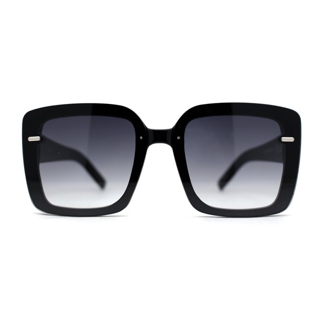 Womens Rectangle Rimless Thick Plastic Retro Designer Sunglasses Black Smoke