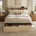 thumbnail image 2 of GUNAITO Full Bed Frame with Storage Headboard Upholster Platform Bed Frame with LED Lights and USB Ports & Outlets Beige, 2 of 9