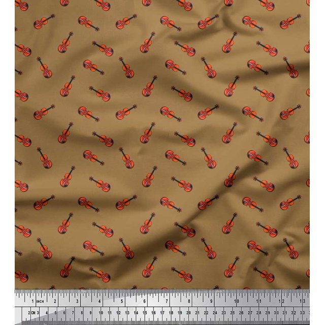 Soimoi Poly Georgette Fabric Guitar Musical Instrument Printed Craft Fabric by The Yard 42 Inch Wide