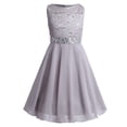 thumbnail image 3 of YONGHS Robe en Mousseline à Fleurs et Dentelle pour Grandes Filles, Formelle, Banquet, Concours, Mariage, Fête, Robe de Bal, Gris 6, 3 of 7